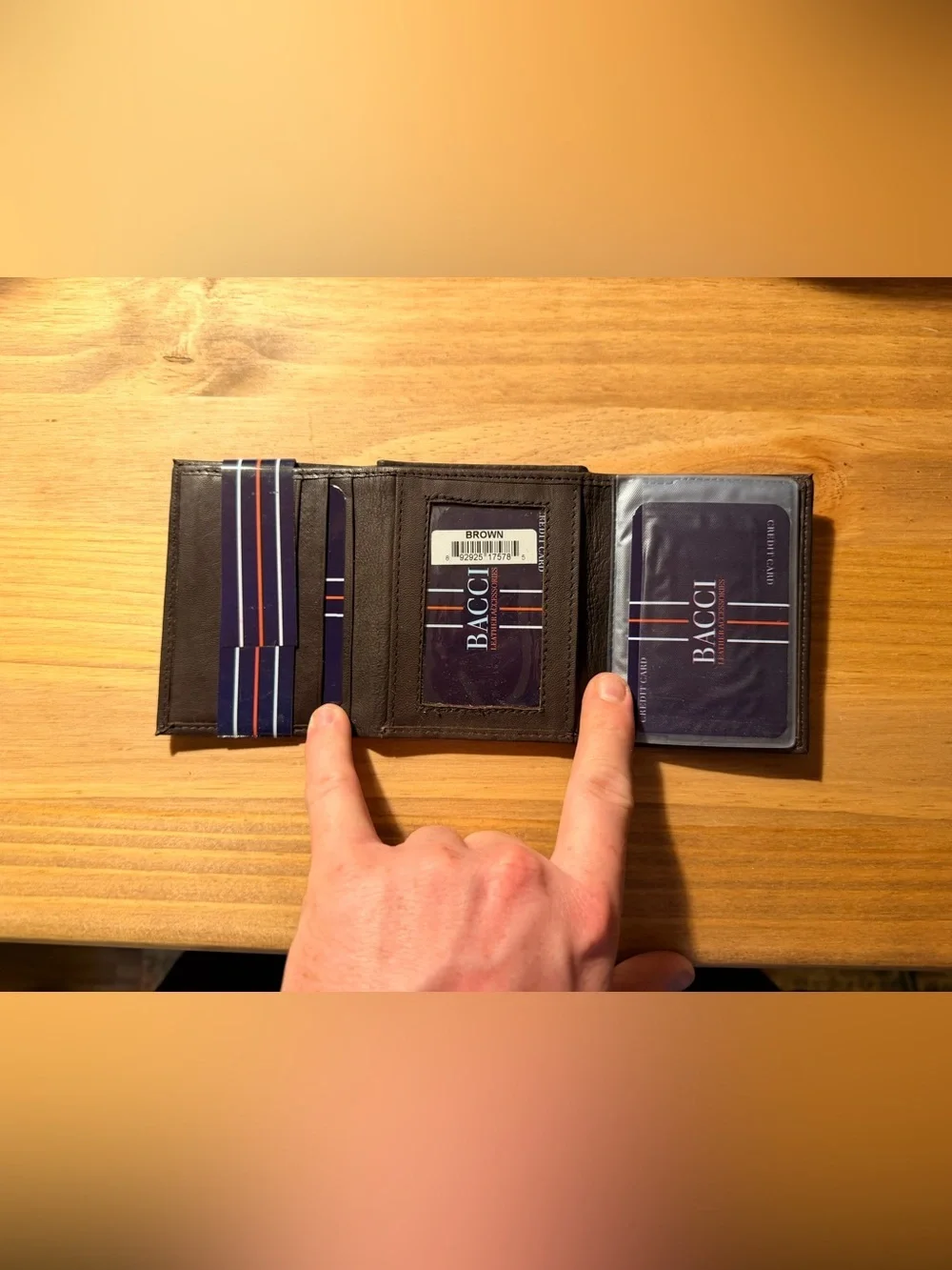 Brown Leather Tri-Fold Wallet for Men